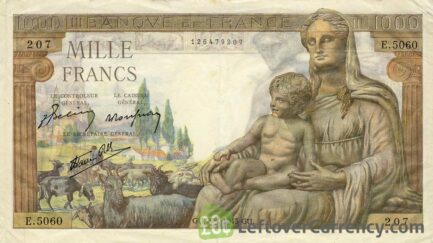 1000 French Francs banknote - Déesse Déméter obverse accepted for exchange