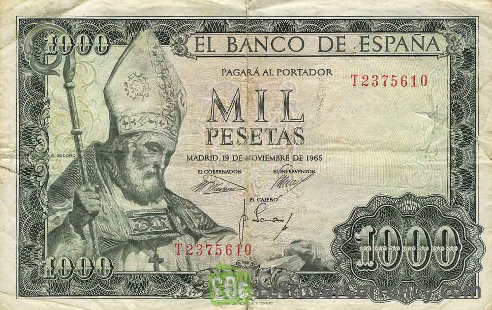 1000 Spanish Pesetas banknote - San Isidoro obverse accepted for exchange