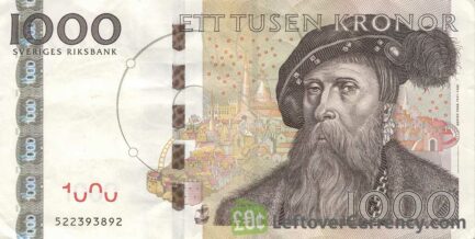 1000 Swedish Kronor banknote - Gustav Vasa obverse accepted for exchange