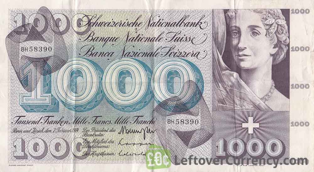 1000 Swiss Francs banknote - 5th Series obverse accepted for exchange