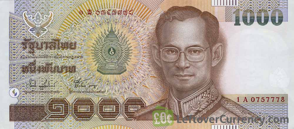 1000 Thai Baht banknote - Mature King Rama IX obverse accepted for exchange