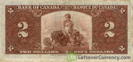 2 Canadian Dollars banknote series 1937 reverse accepted for exchange
