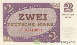 2 Deutsche Marks banknote - Bundeskassenschein obverse accepted for exchange