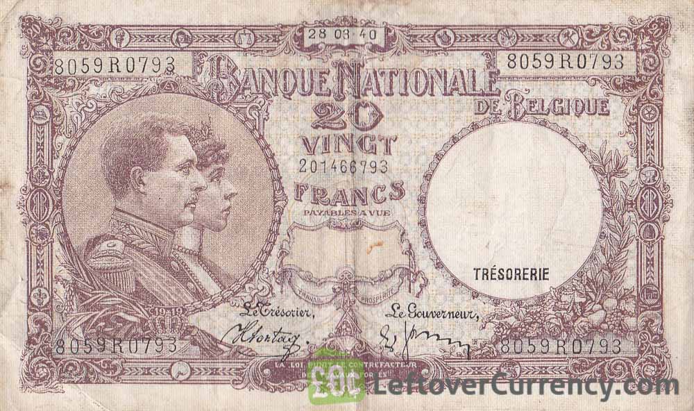 20 Belgian Francs banknote - Série Nationale obverse accepted for exchange