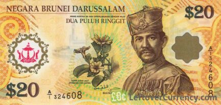 20 Brunei Dollars banknote series 2007 obverse accepted for exchange
