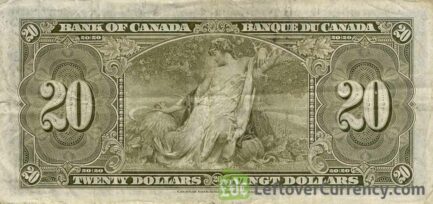 20 Canadian Dollars banknote series 1937 reverse accepted for exchange