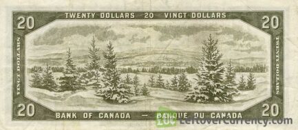 20 Canadian Dollars banknote series 1954 reverse accepted for exchange