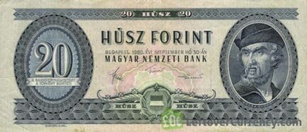 20 Hungarian Forints banknote Gyorgy Dozsa obverse