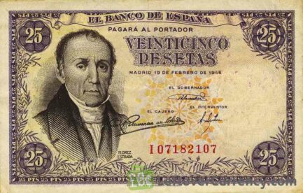 25 Spanish Pesetas banknote - Florez Estrada obverse accepted for exchange