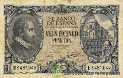 25 Spanish Pesetas banknote - Juan de Herrera obverse accepted for exchange