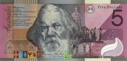 5 Australian Dollars banknote - Sir Henry Parkes obverse accepted for exchange