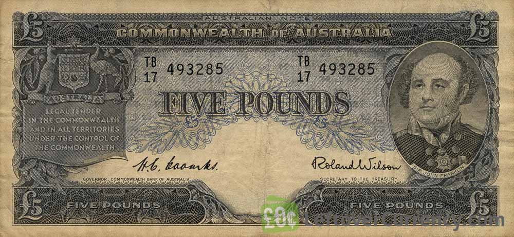 5 Australian Pounds banknote - Sir John Franklin obverse accepted for exchange