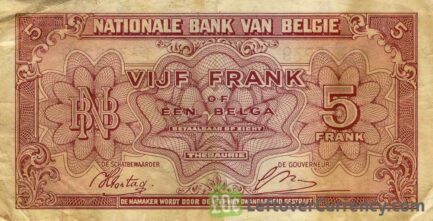 5 Belgian Francs banknote - type Londres reverse accepted for exchange