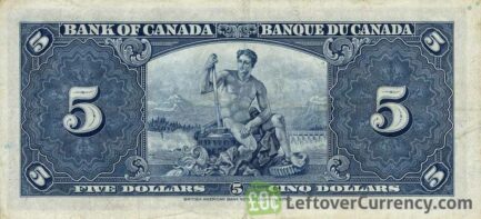 5 Canadian Dollars banknote series 1937 reverse accepted for exchange