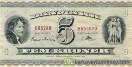 5 Danish Kroner banknote - Bertel Thorvaldsen obverse accepted for exchange