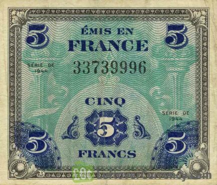 5 French Francs banknote - Allied Military Currency (1944) obverse accepted for exchange