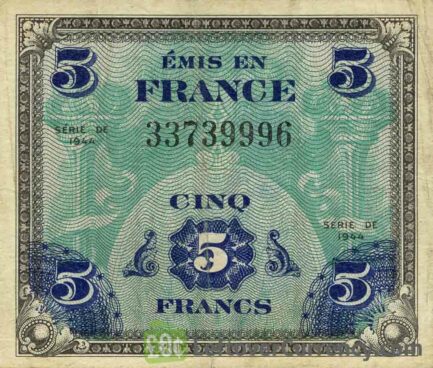 5 French Francs banknote - Allied Military Currency (1944) obverse accepted for exchange
