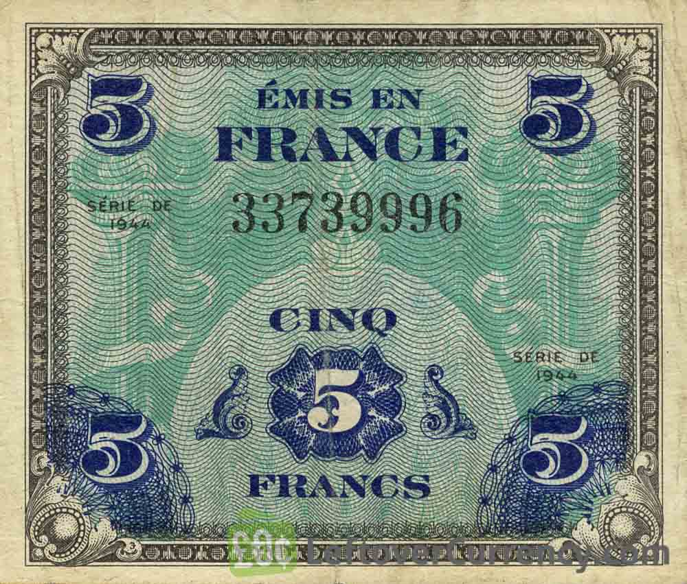 5 French Francs banknote - Allied Military Currency (1944) obverse accepted for exchange