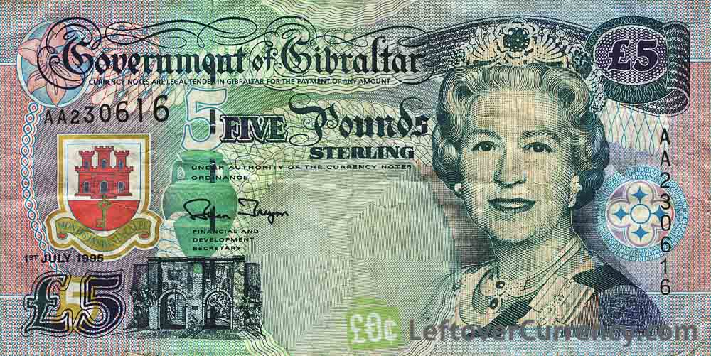 5 Gibraltar Pounds banknote - Tavik Ibn Zeyad obverse accepted for exchange