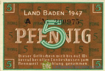 5 Pfennig banknote Germany - Land Baden 1947 obverse accepted for exchange