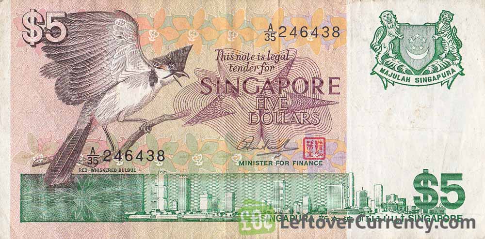 5 Singapore Dollars banknote - Bird series obverse accepted for exchange