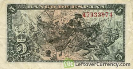 5 Spanish Pesetas banknote - Isabel de Catolica and Columbus reverse accepted for exchange