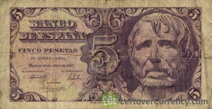 5 Spanish Pesetas banknote - Lucius Annaeus Seneca obverse accepted for exchange