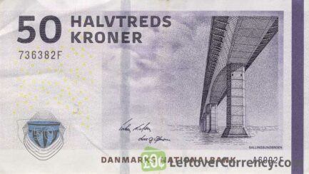 50 Danish Kroner banknote - Bridges of Denmark series obverse accepted for exchange