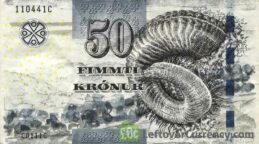 50 Faroese Kronur banknote - Ram's horn obverse accepted for exchange