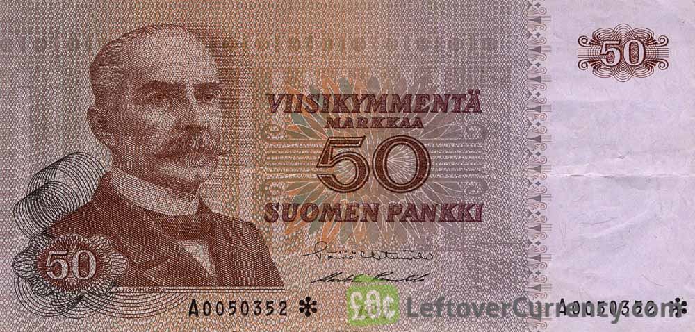 50 Finnish Markkaa banknote - Kaarlo Juho Stahlberg (1977) obverse accepted for exchange