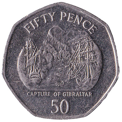 50 Pence coin Gibraltar obverse accepted for exchange