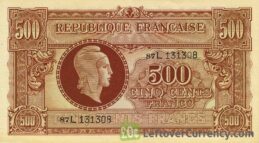 500 French Francs banknote - Tresor Central type Marianne obverse accepted for exchange
