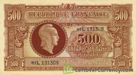 500 French Francs banknote - Tresor Central type Marianne obverse accepted for exchange