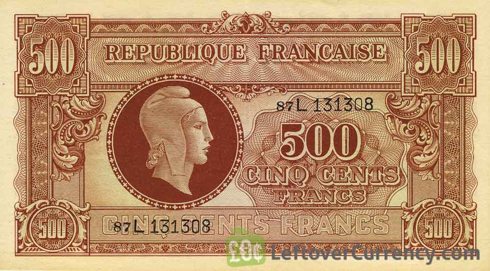 500 French Francs banknote - Tresor Central type Marianne obverse accepted for exchange