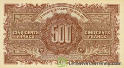 500 French Francs banknote - Tresor Central type Marianne reverse accepted for exchange
