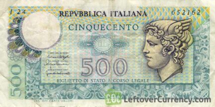 500 Italian lire banknote Mercury