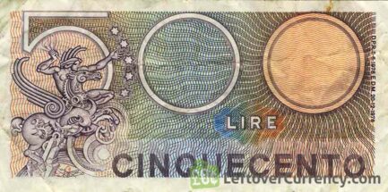 500 Italian lire banknote reverse