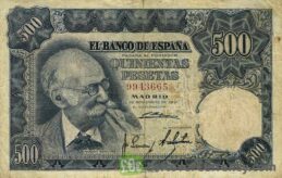 500 Spanish Pesetas banknote - Mariano Benlliure obverse accepted for exchange