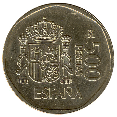 500 Spanish Pesetas coin obverse