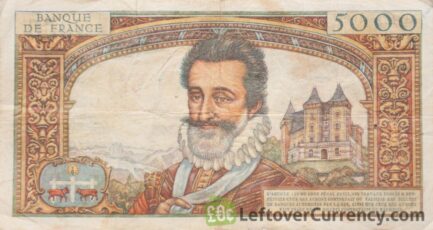 5000 French Francs (50 Nouveaux Francs) banknote Henry IV reverse