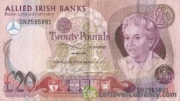 Allied Irish Banks Limited 20 Pounds banknote - Mature lady obverse accepted for exchange
