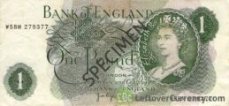 Bank of England 1 Pound banknote - HM the Queen portrait type obverse accepted for exchange