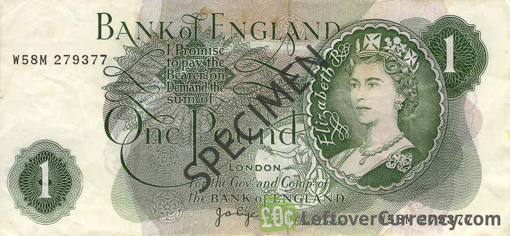 Bank of England 1 Pound banknote - HM the Queen portrait type obverse accepted for exchange