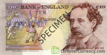 Bank of England 10 Pounds Sterling banknote - Charles Dickens reverse accepted for exchange