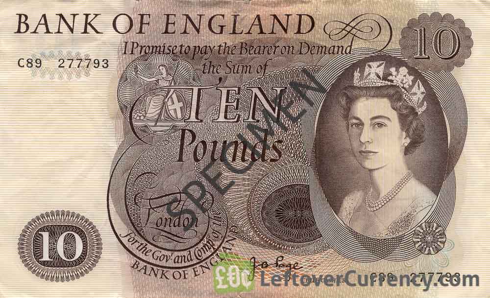 Bank of England 10 Pounds Sterling banknote - HM the Queen portrait type obverse accepted for exchange