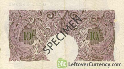 Bank of England 10 Shillings banknote - Britannia type violet reverse accepted for exchange