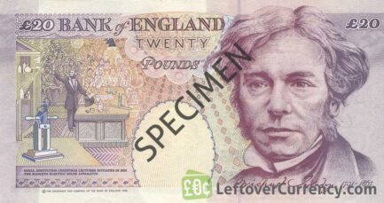 Bank of England 20 Pounds Sterling banknote - Michael Faraday reverse accepted for exchange