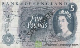 Bank of England 5 Pounds banknote - HM the Queen portrait type obverse accepted for exchange