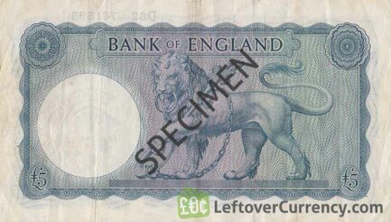 Bank of England 5 Pounds Sterling banknote (Helmeted Britannia) reverse accepted for exchange