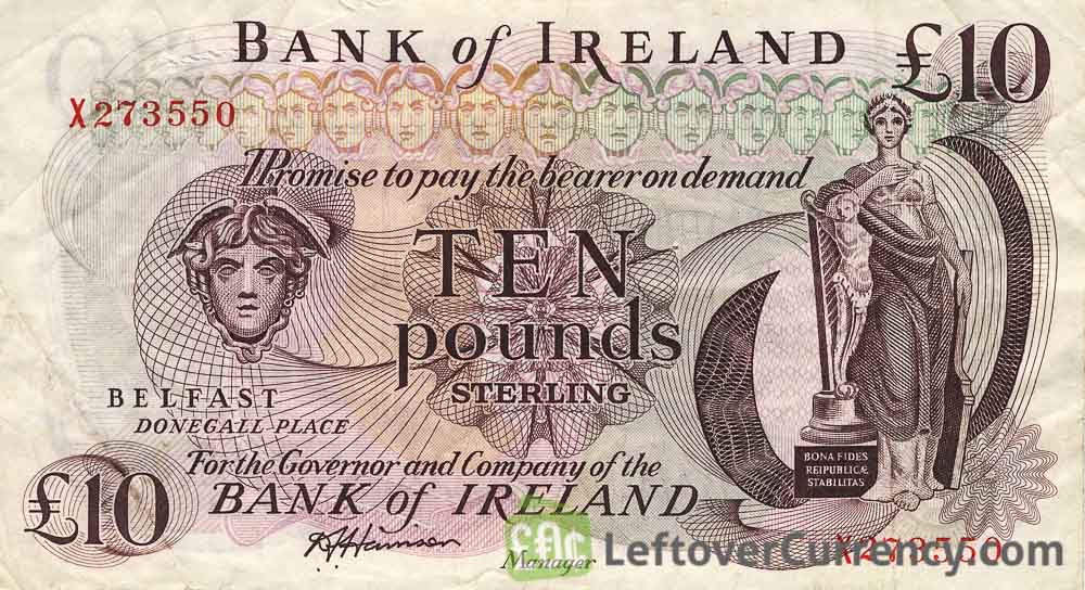Bank of Ireland 10 Pounds banknote - Mercury obverse accepted for exchange